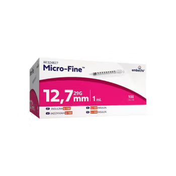 Embecta insulinsprøjte 1,0 ml med kanyle, steril, 29G x ½ , 0,33 mm x 12,7 mm