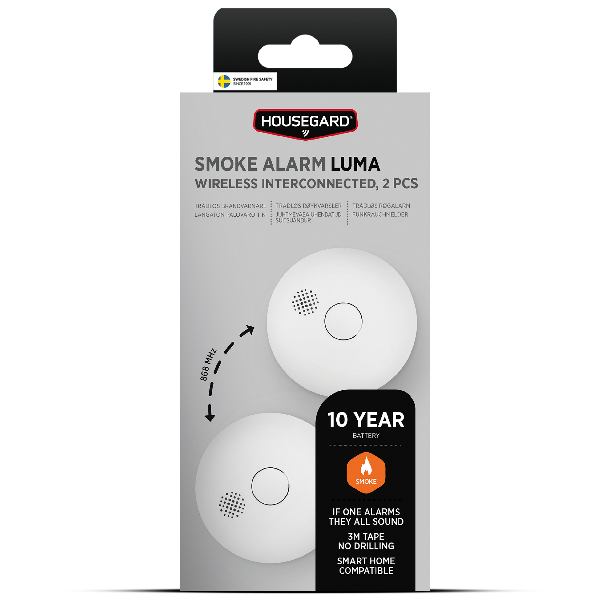 Housegard Luma trådløs, seriekoblet røgalarm, inkl. 10-års batteri, 2-pak