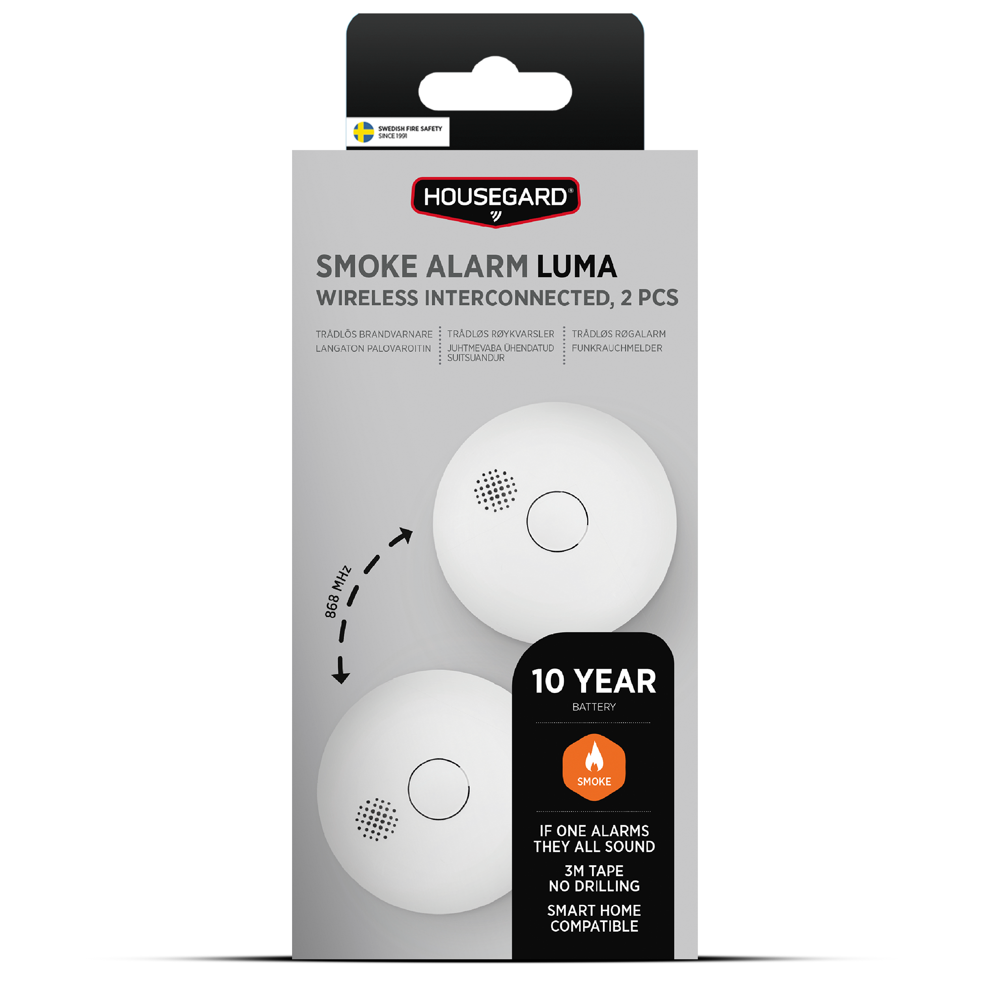 Housegard Luma trådløs, seriekoblet røgalarm, inkl. 10-års batteri, 2-pak