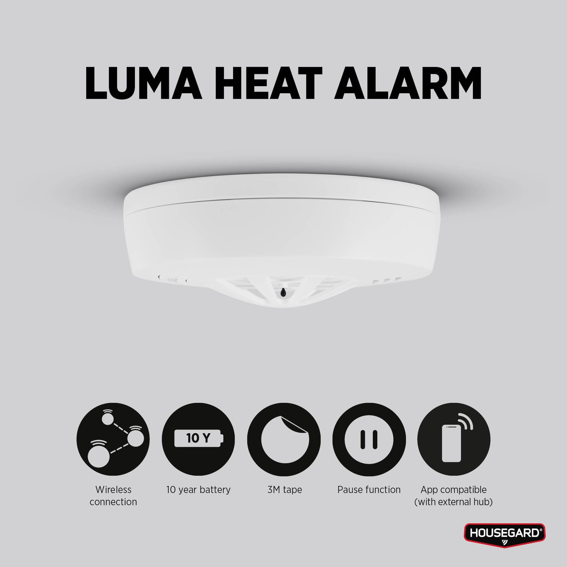 Housegard Luma, trådløs varmealarm, inkl. 10-års batteri