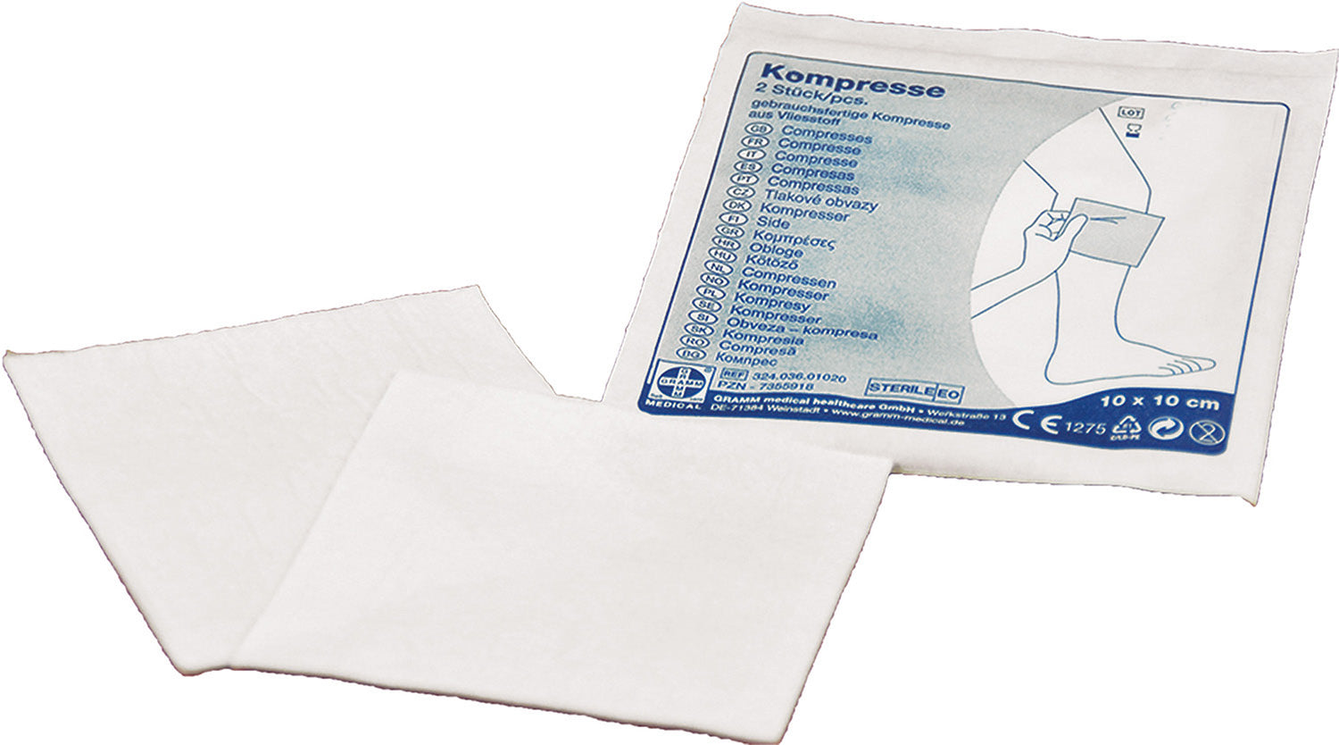 Sterilt kompres 10 x 10 cm pakke med 2 stk.