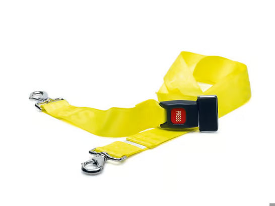 2 stk. fastspændingsbælter med metalspænde og karabinhage